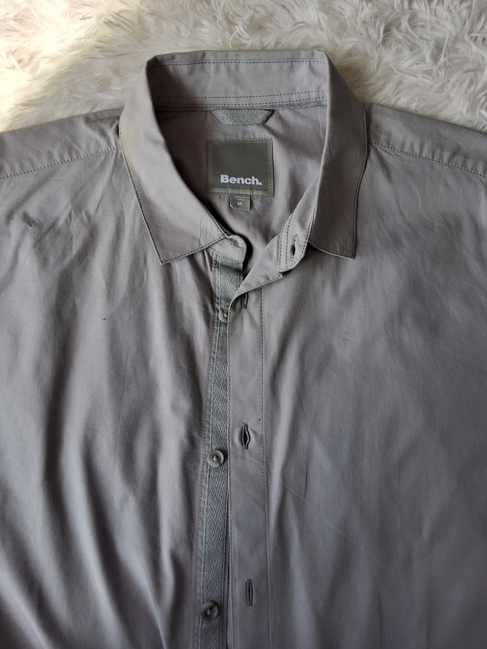 Bench Men’s Button Down Shirt Medium – Grey Long Sleeve Casual Dress Shirt - Picture 8 of 9